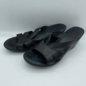 Born Black Wedge Leather Open Toe Sandals